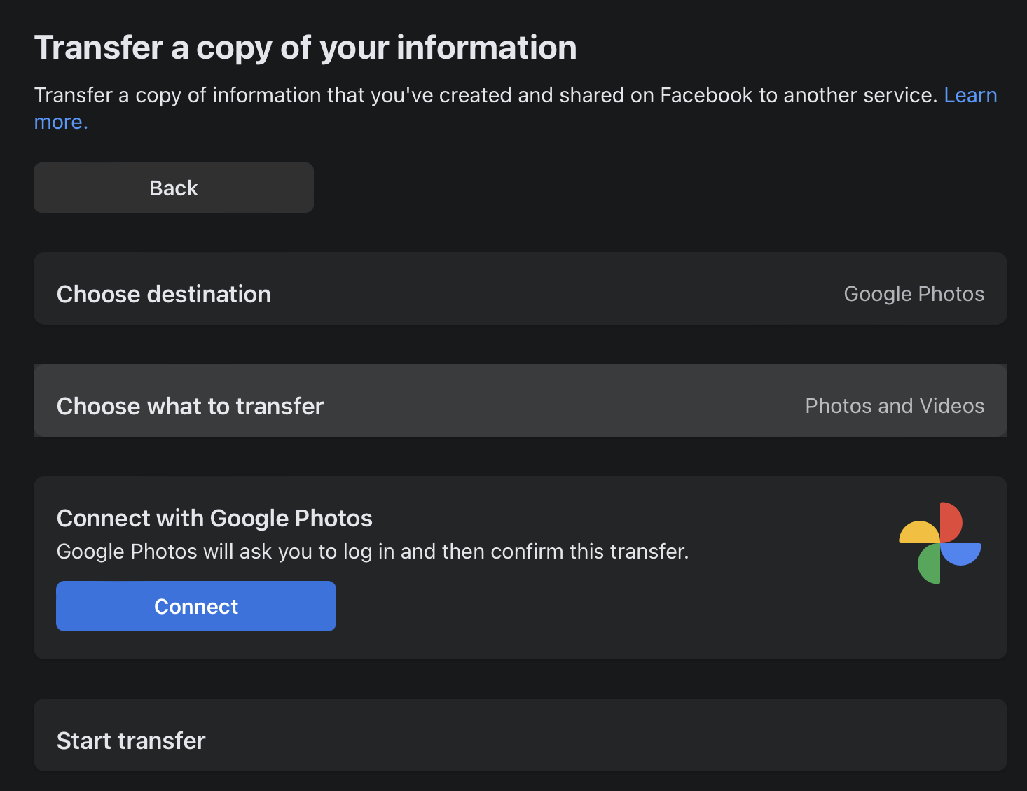 Transfer facebook copy to Google Photos